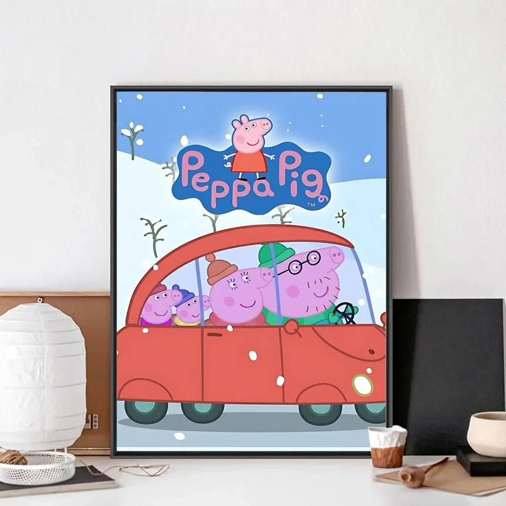 P-Peppas-Pigs-Cartoon Poster No Framed Poster Kraft Club Bar Paper Vintage Poster Wall Art Painting Bedroom Study Stickers