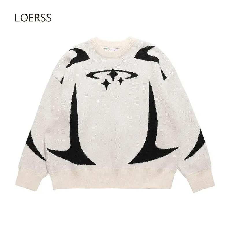 LOERSS Graphic Knit Stars Print Sweaters Oversized Y2K Pullover Men and Women Couple Sweater Winter Unisex Aesthetic Clothing