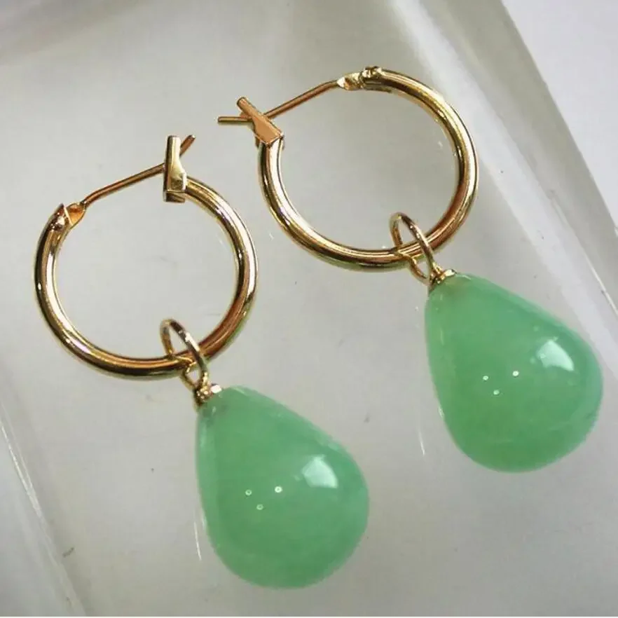 

simplest Jewelry golden metal+water drop light green 12*16mm Jades bread Earings