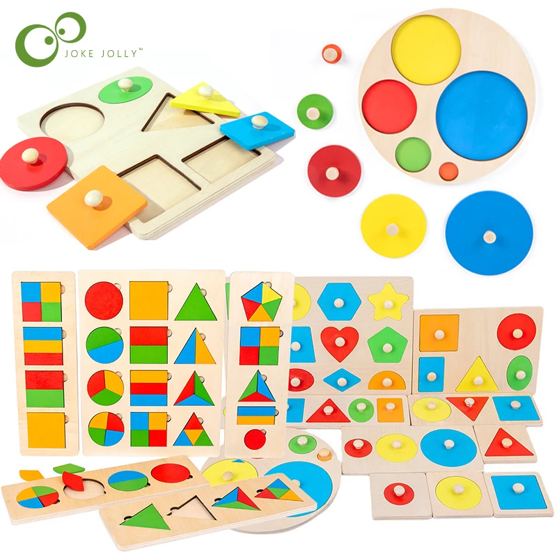 Wooden Montessori 3D Geometric Board Children Early Educational Shape Color Cognition Toys Kindergarten Teaching Aids Gifts DDJ