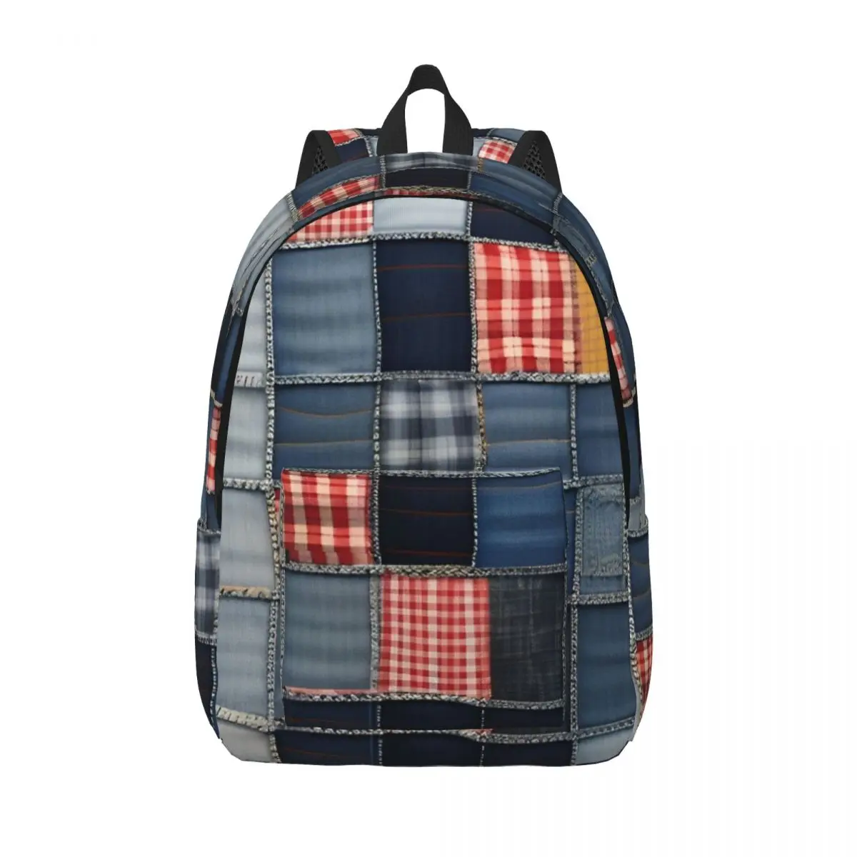

Клетчатый и джинсовый джинсовый лоскутный узор, стеганый рюкзак для мужчин и женщин, школьный походный рюкзак, нашивки, сумка на плечо для ноутбука, легкая