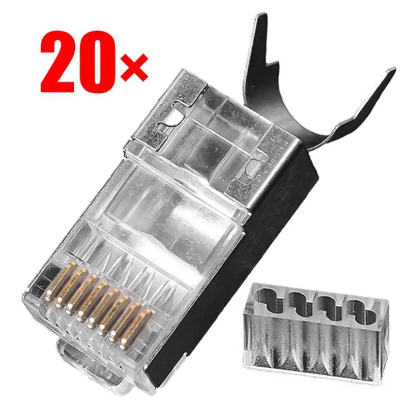 ABHI-40Pcs CAT7 Metal Shielded RJ45 Connector Ethernet Cable Plug CAT 7 Shielded RJ45 Connector
