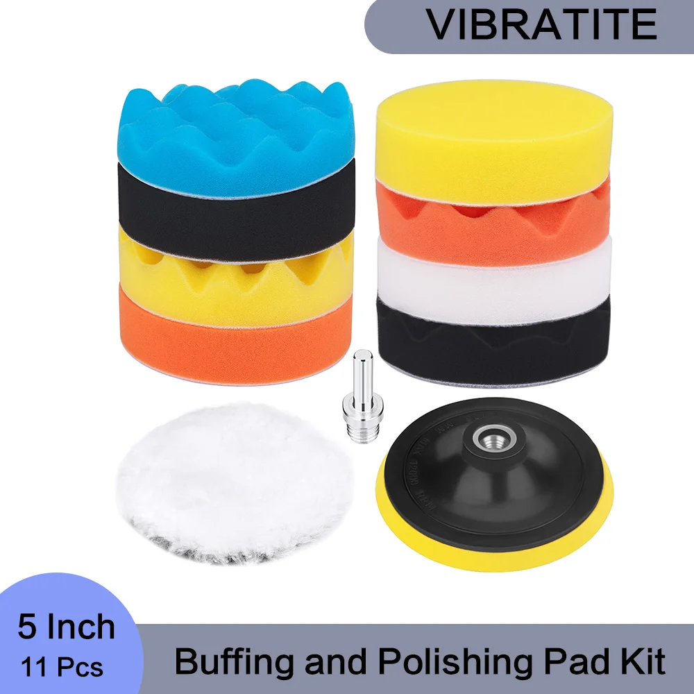 

5 Inch Buffing and Polishing Pad Kit 4 Color 11 PCS with Sanding Pad Adapter for Waxing Polishing and Sealing Glaze Cleanning