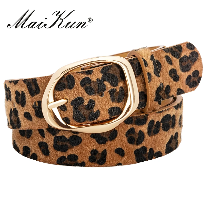 Maikun New Leopard Women's Belt Gold Irregular Alloy Pin Buckle Belt Fashion Versatile PU Belt 3.7cm Width