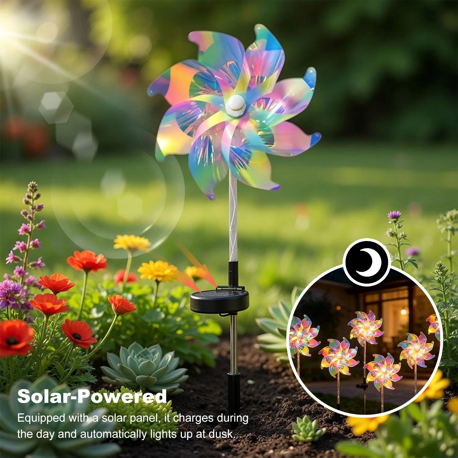 Solar Rainbow Pinwheel Garden Light with LED Solar Lights Creative Pinwheel Lighting Stake for Lawn Patio Walkway Flower Bed view 4