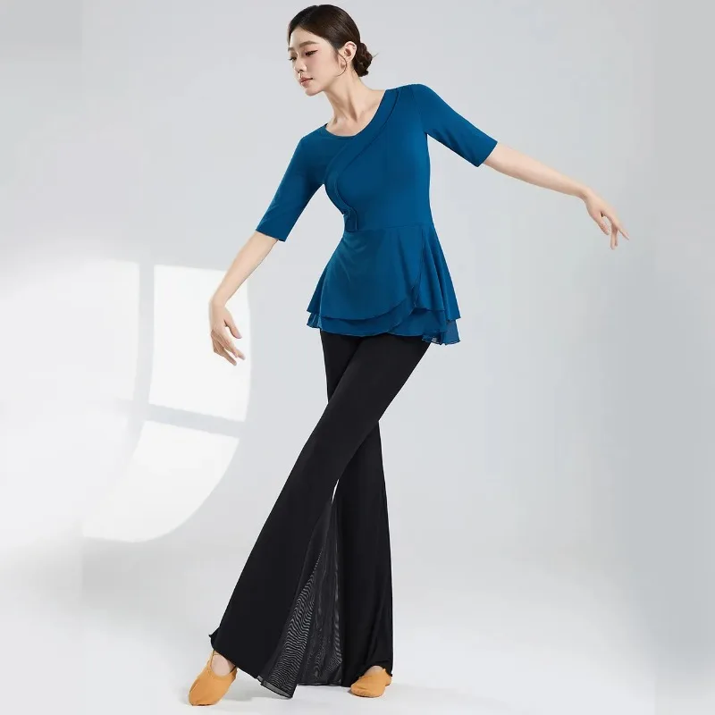 Women's Modal V Neck Dance Top Flared Pants Set for Modern Classical Dance