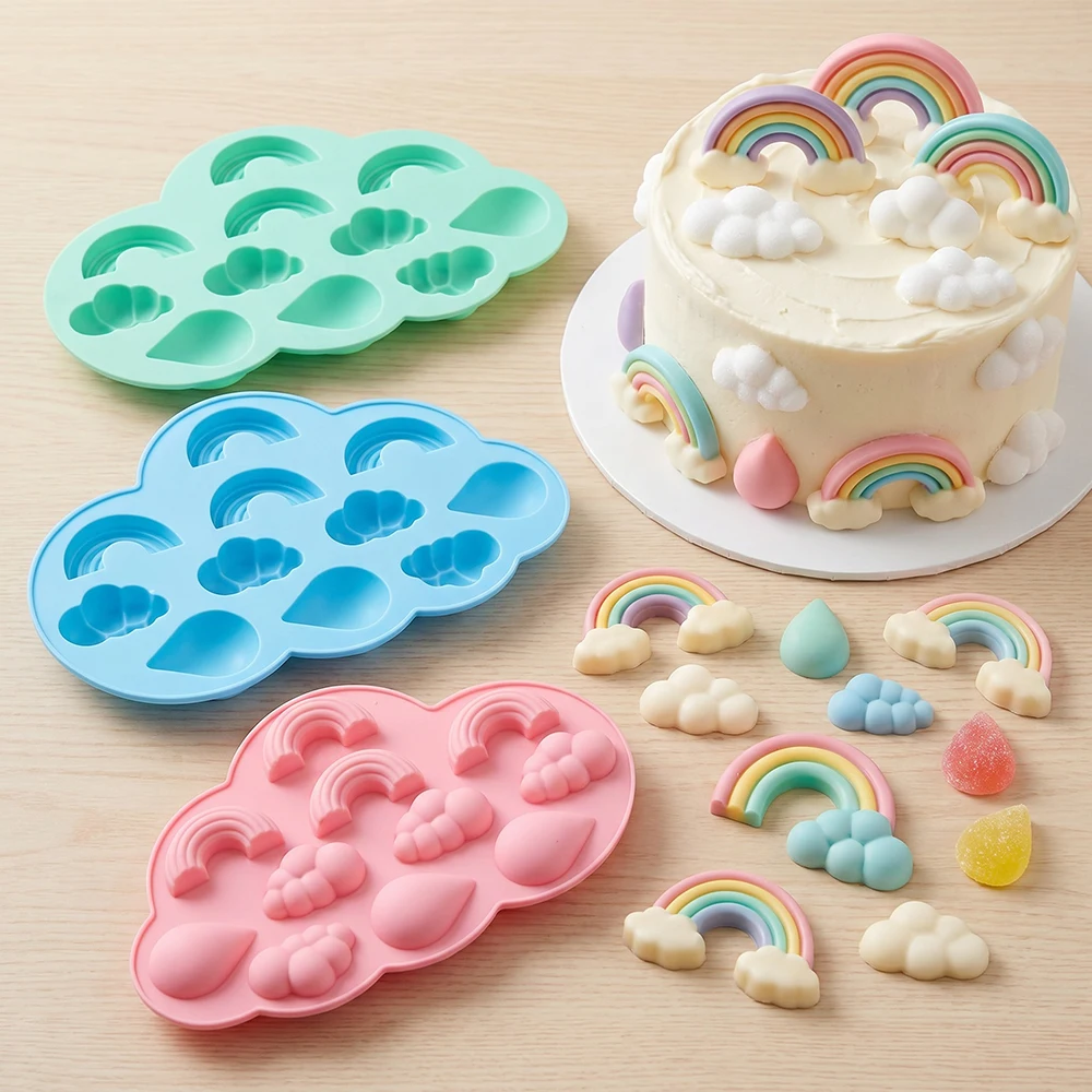 Cloud Rainbow shaped Silicone Mold DIY Chocolate Candy Pudding Dessert Cake Decoration Plugin Biscuit Baking Mold