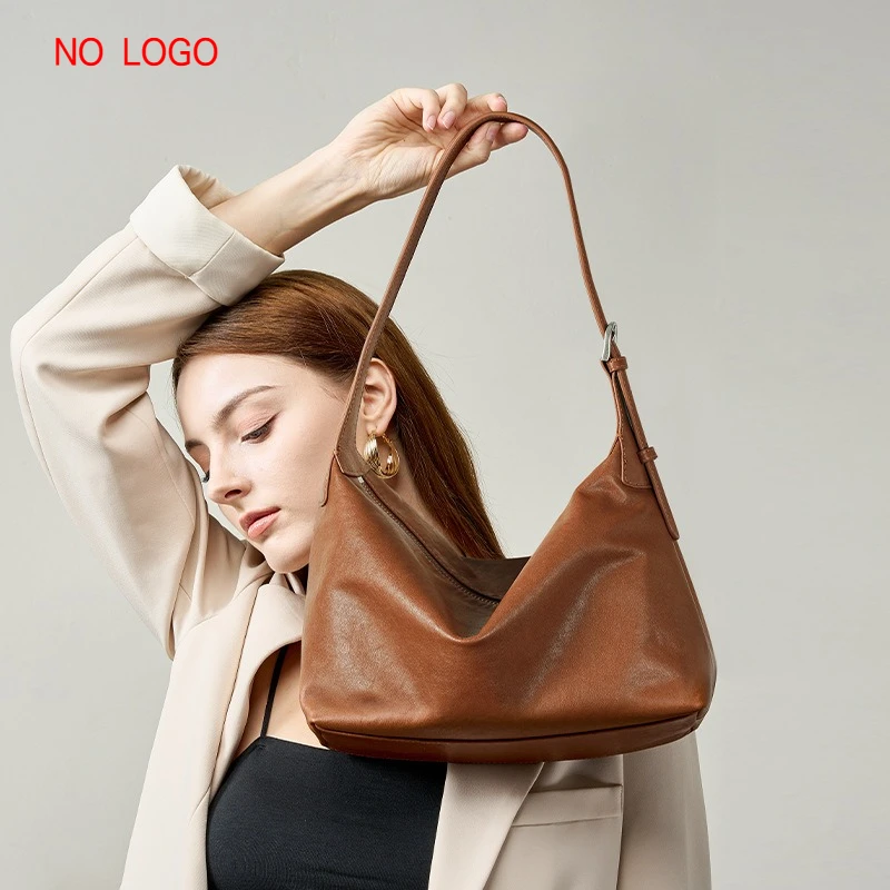 

Vintage Full Grain Vegetable Tanned Leather Hobo Bag For Women Large Capacity Commute Shoulder Crossbody Handbag