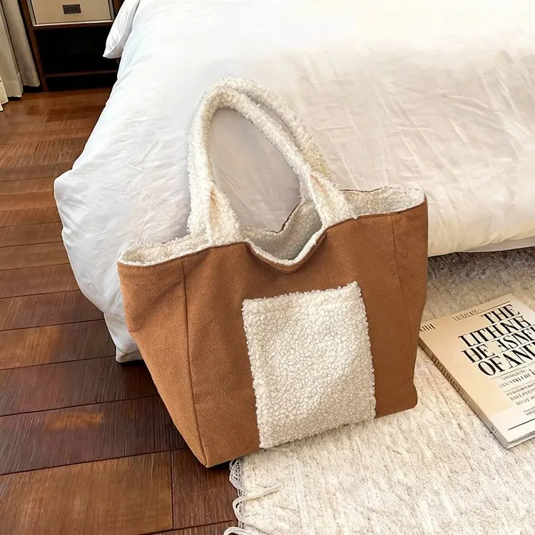 Fall Winter Plush Tote Bag Large Capacity Commuter Handbag Women's Outing Shoulder Bag Fashionable And Practical Ladies Bag