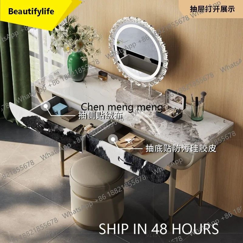 

53 Light luxury makeup table designer custom Italian high-end milk cowhide marble dressing table