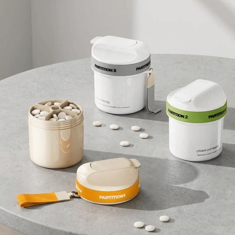 Plastic 4 Grids Pill Box Sealed Dust-proof Rotatable Pill Dispenser Moisture Proof Waterproof Vitamin Organizer Office