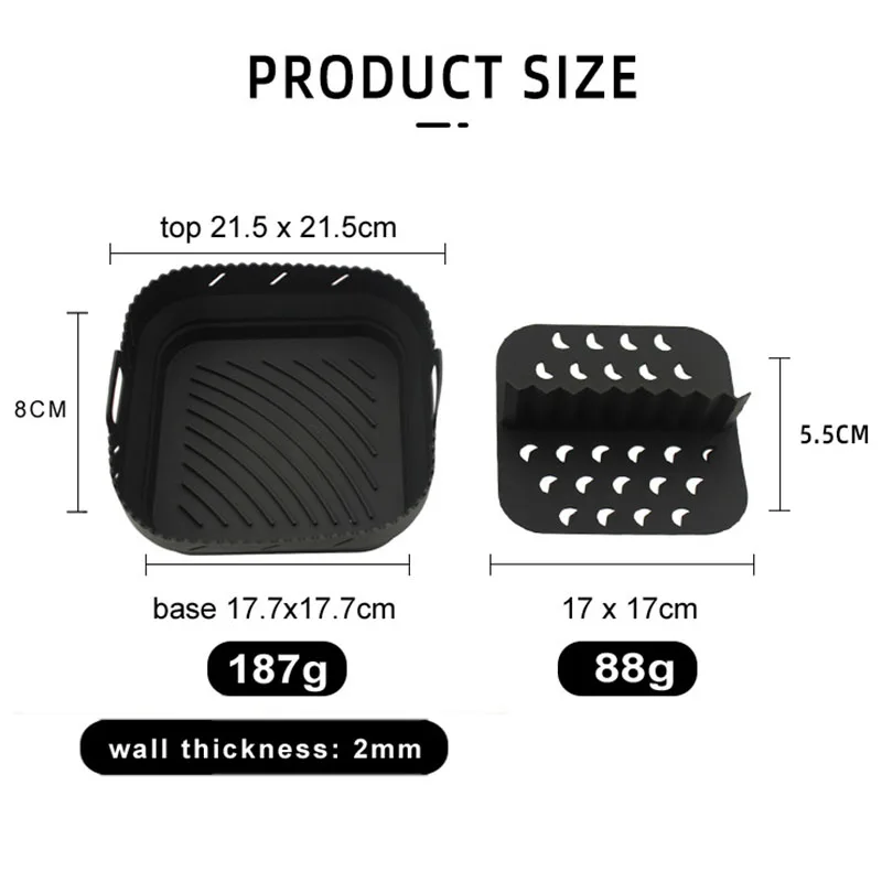 Dishwasher safe Square Silicone Air Fryer Liner Reusable Heat Resistant eazy clean air fryer silicone liners with divider