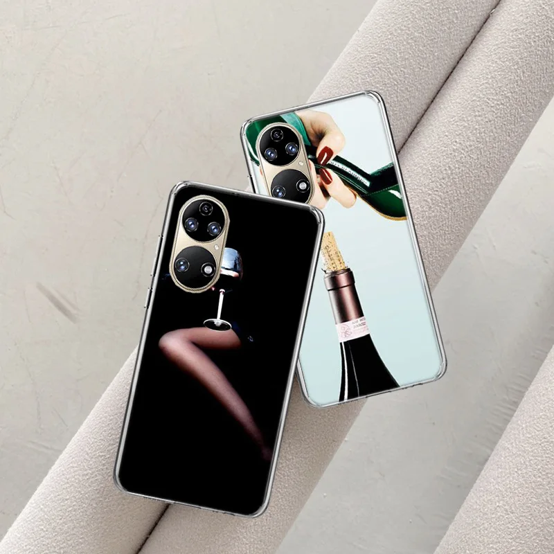 High heels beauty goblet red wine Phone Case For Huawei P50 Pro P40 P30 Lite P20 P10 Mate 40 Pro 30 20 Lite 10 Cover Shell Coque