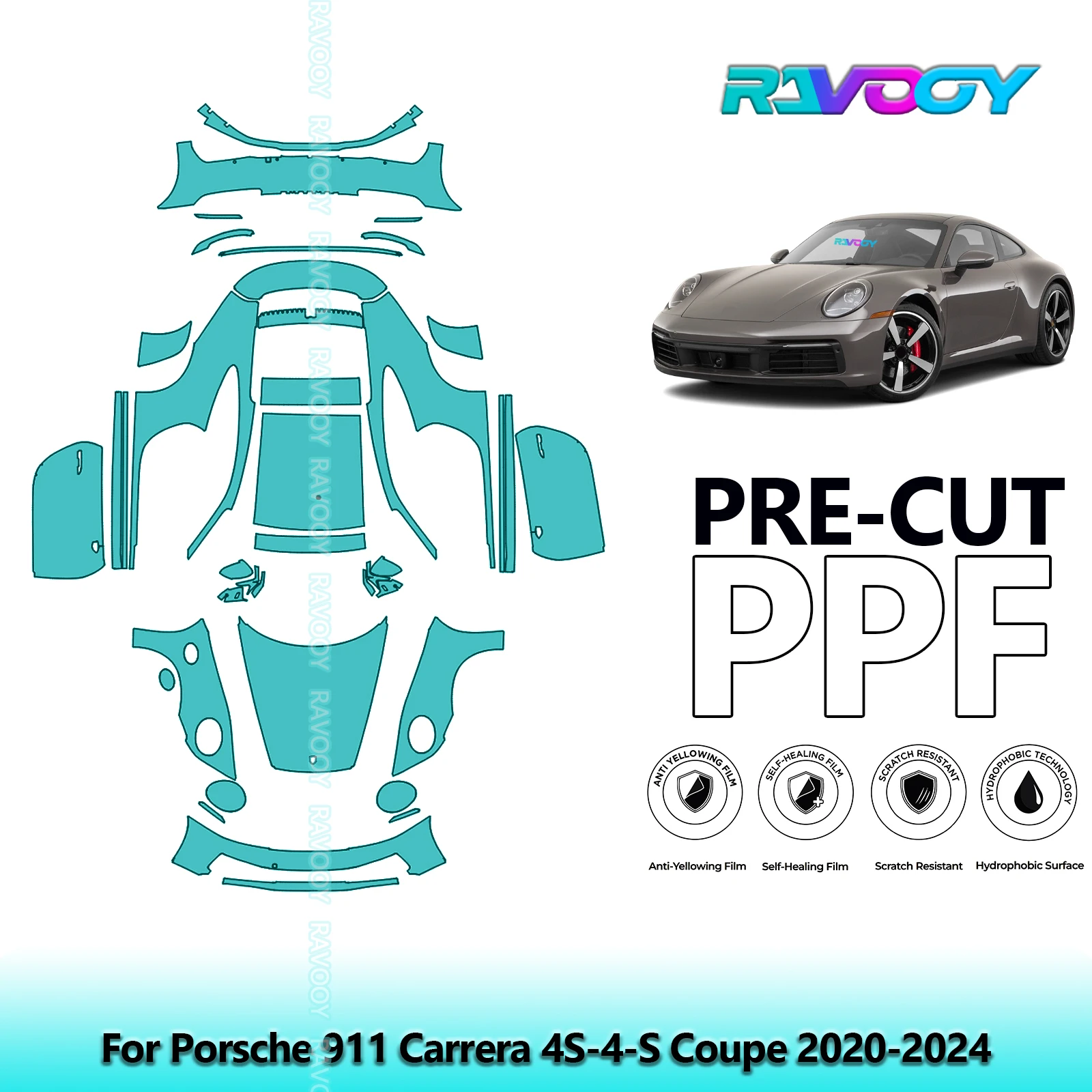 

8.5Mil Precut PPF Paint Protection Film Full Vehicle Clear Bra For Porsche 911 Carrera 4S-4-S Coupe 2020-2024