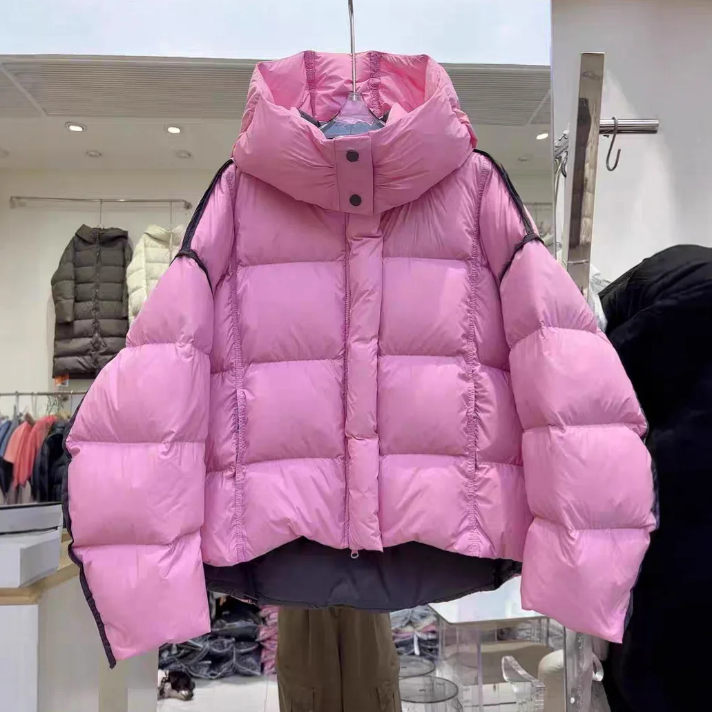 

Зимний женский пуховик на белом утином пуху 2025 года, короткая куртка с капюшоном
