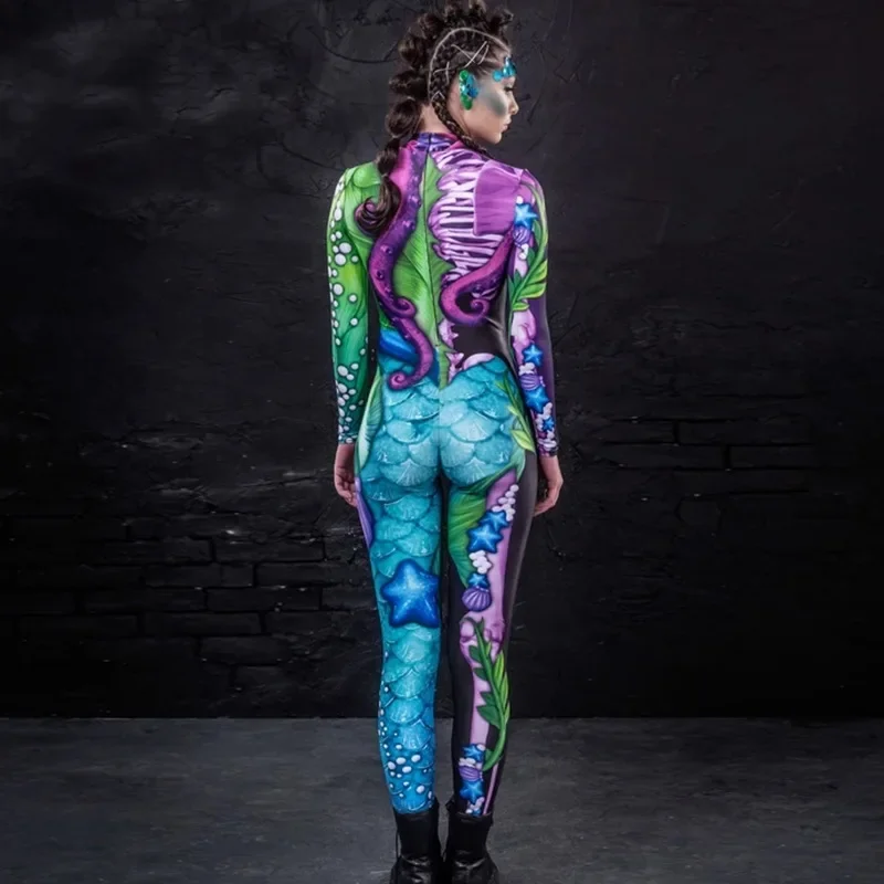 Terno zentai sexy para mulheres, vestido de festa de Halloween, roupa chique, bodysuit, macacão, dia dos mortos, cosplay assustador