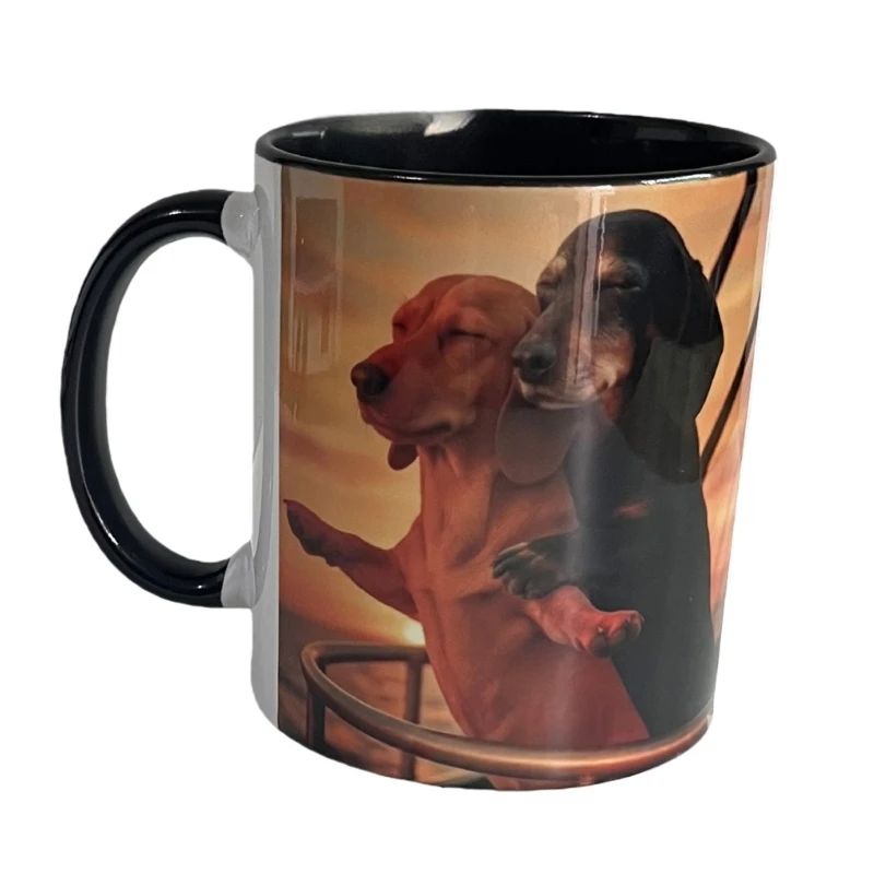 Romantics Pose Pattern Ceramic Mug with Dachshund Couple Art Coffee Cup Drinkware X3UC