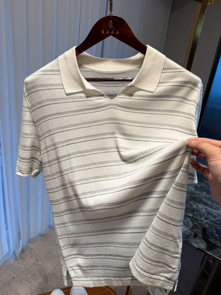 

Silk Wool Blend ort Sve irt Busin Casual Comfortable Men's T-irt Stand Fit Summer Skin-friendly Breathable