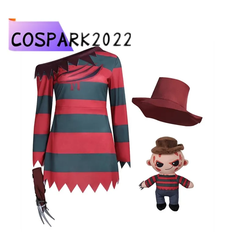

Freddy Cosplay Krueger Shirt Hat Costume Adult Women TV Cartoon Nightmare Cap Headwear Outfits Halloween Carnival Party Suit