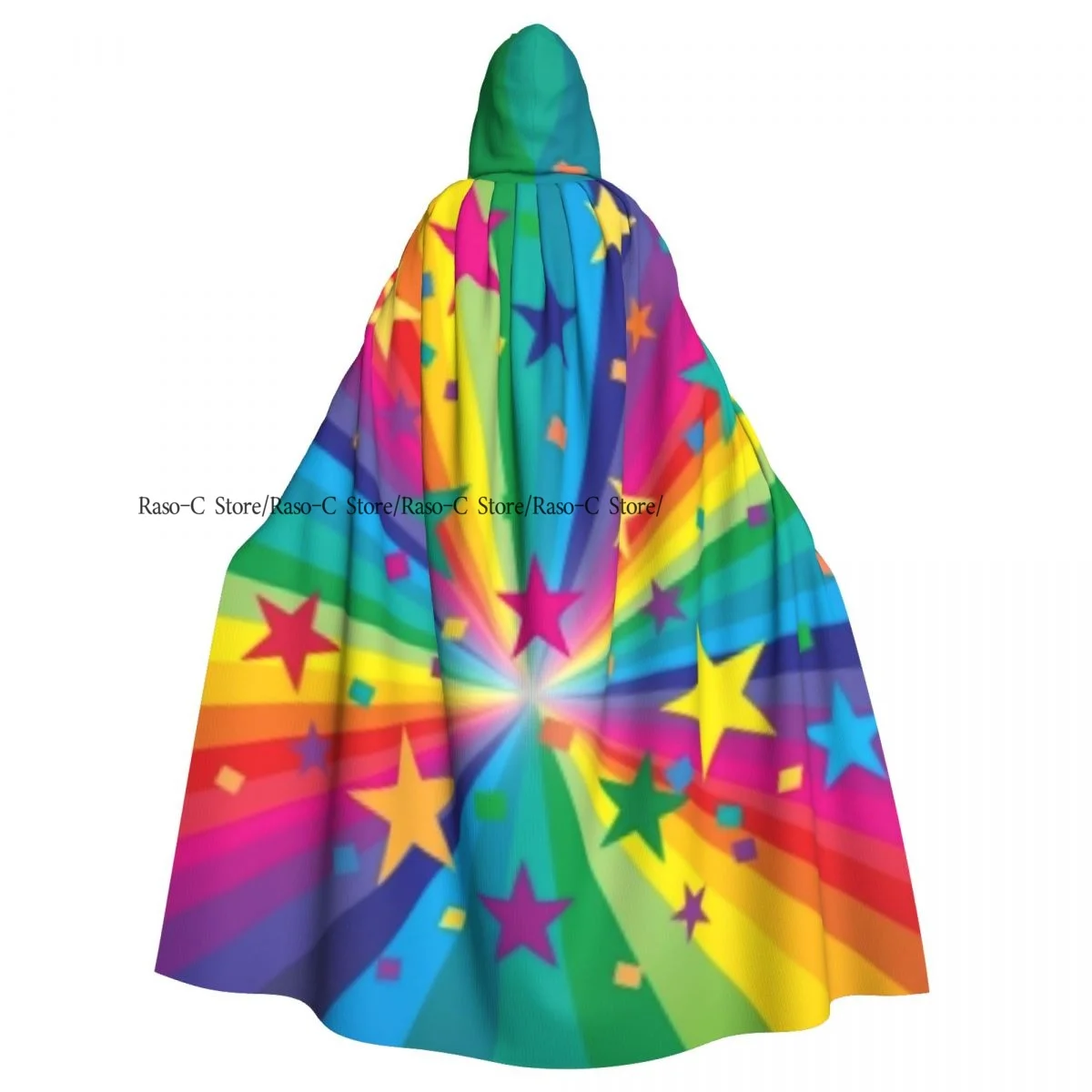 Unisex Witch Party Reversible Hooded Adult Cape Cloak Rainbow And Stars Colorful Rays Striped Celebrating Happy Times Theme