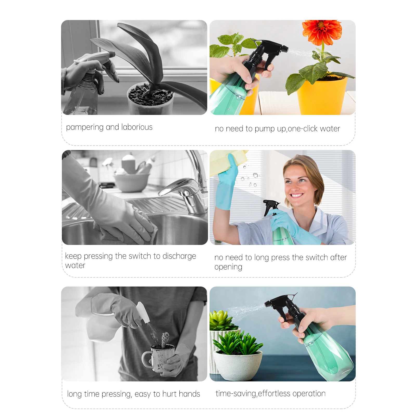 

2Pcs Gardening Spray Bottle Plastic Sprayer Ergonomic Comfortable Grip Watering Can Home Use Multipurpose