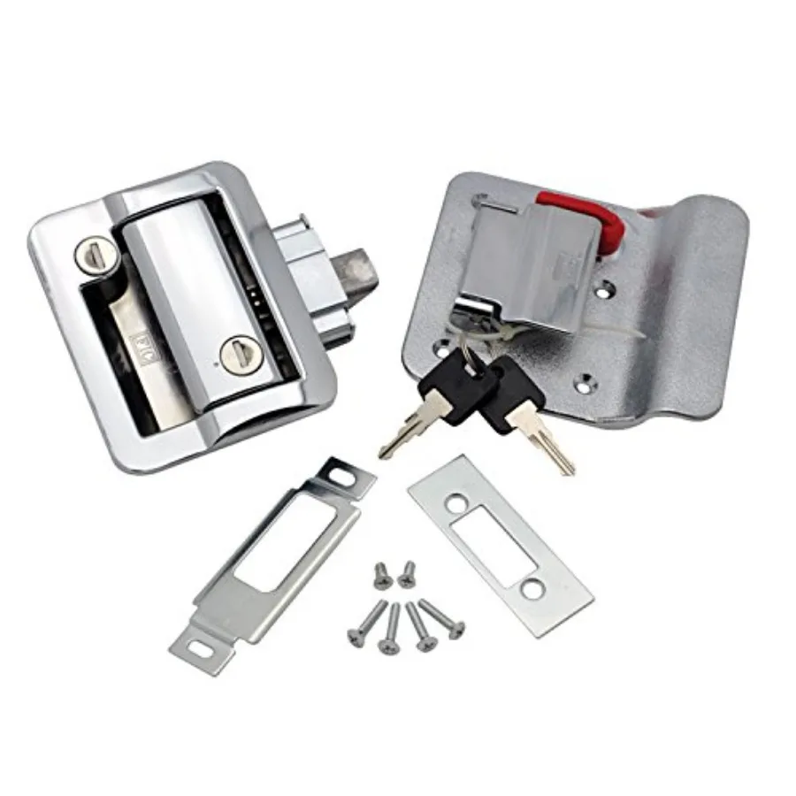 

Travel Trailer Lock with Deadbolt for outdoor use, chrome-plated brass, chrome color, weather-resistant and heavy-duty security