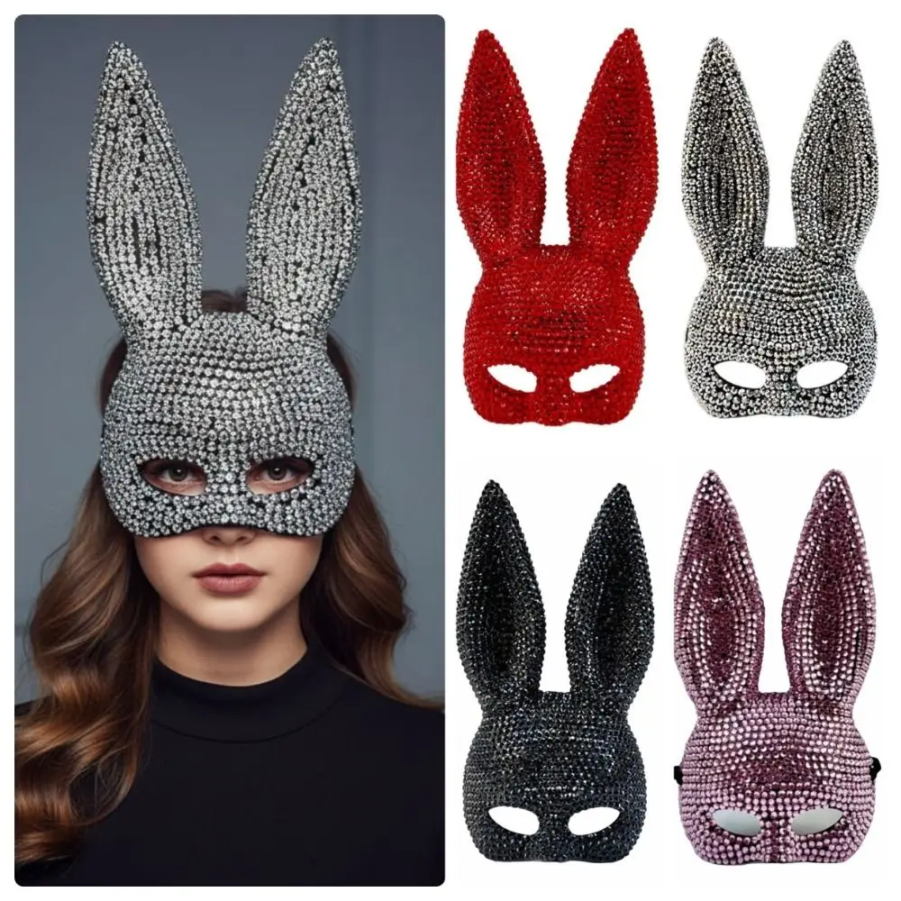 Crystal Studded Bunny Half Face Mask Full Acrylic Rhinestone Photo Shoots Glitter Mask Rhinestone Face Mask Party and Cosplay