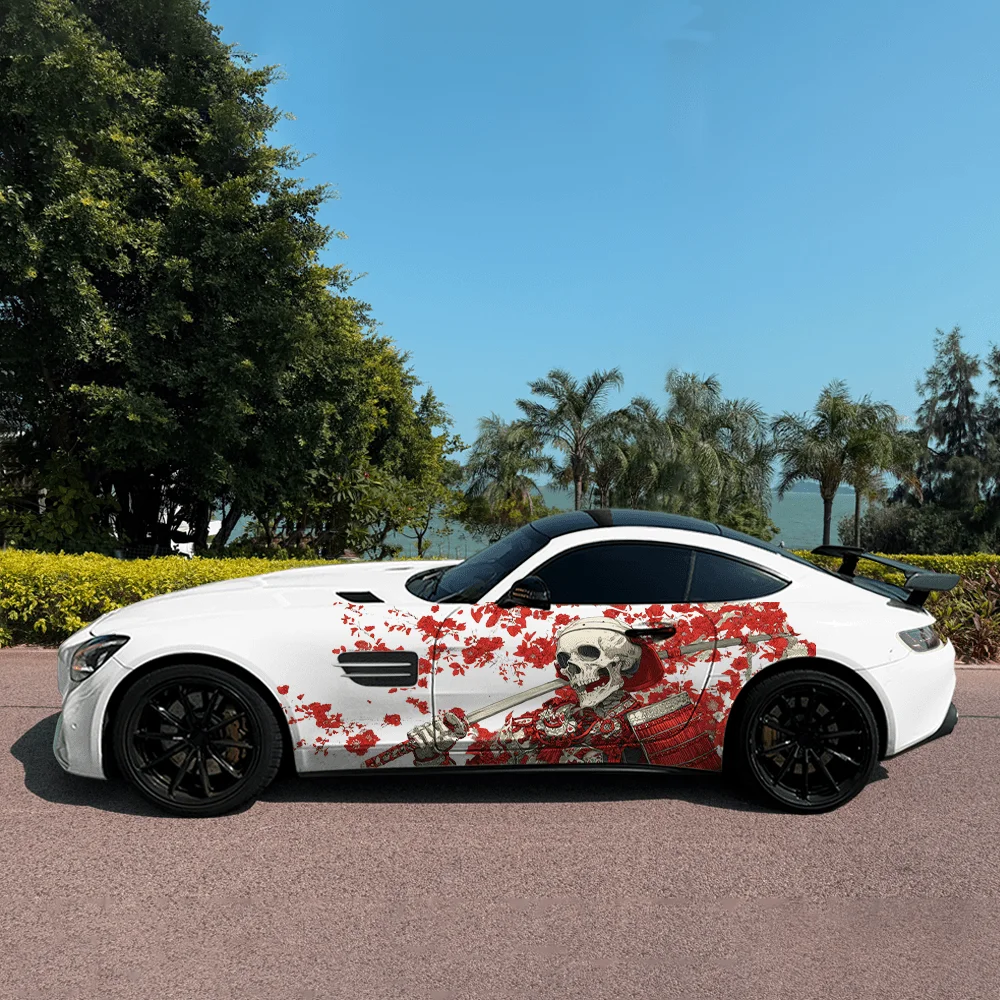 

Skeleton Warrior Red Flower Car Vinyl Wraps Decal Self-adhesive PVC Sticker Suitable for Trucks SUV Decor Auto Accessories Gift