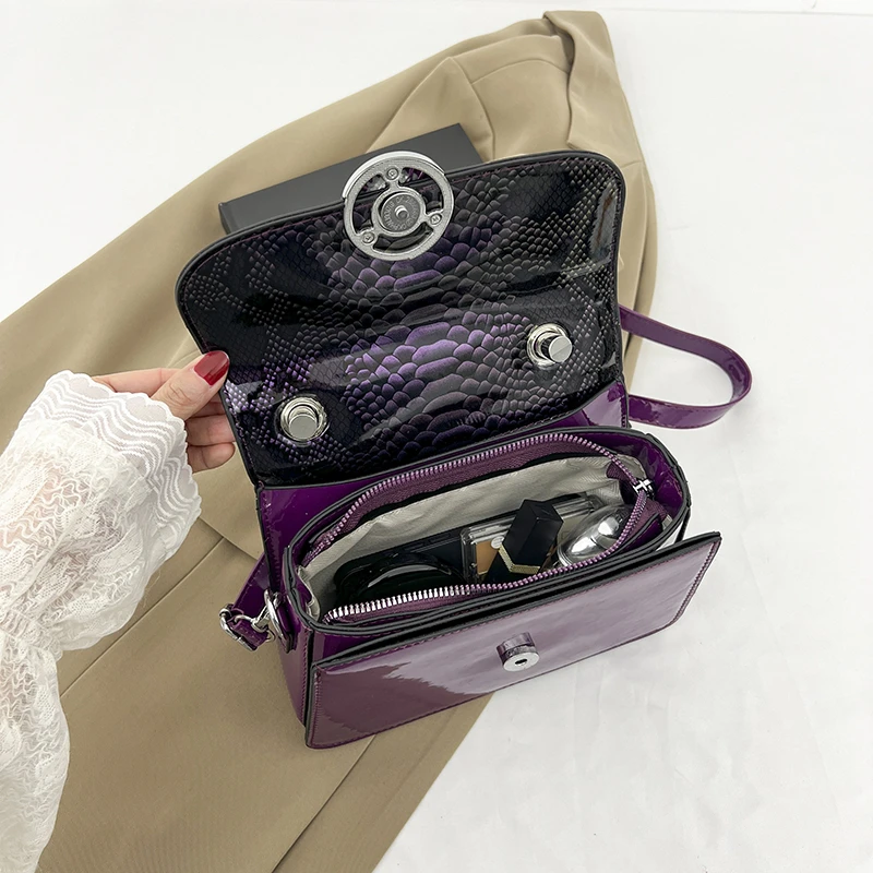 Mini Small Square Bag Luxury Purple Shoulder Bag For Women patent leather Crossbody Bag Soft Top Handle Tote Designer Handbag