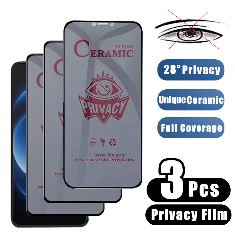 3pcs Ceramic Privacy Screen Protector For Xiaomi Mi 14 13t 13 12t 12 Ultra Pro Lite Soft Film For Redmi Note 13 12 11 10 9