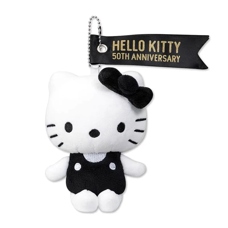 Sanrio Anime Plush Pendant for Kids, preto e branco, Hello Kitty, 50th Anniversary, Cute Toy, Backpack Accessories, Friends, 15cm