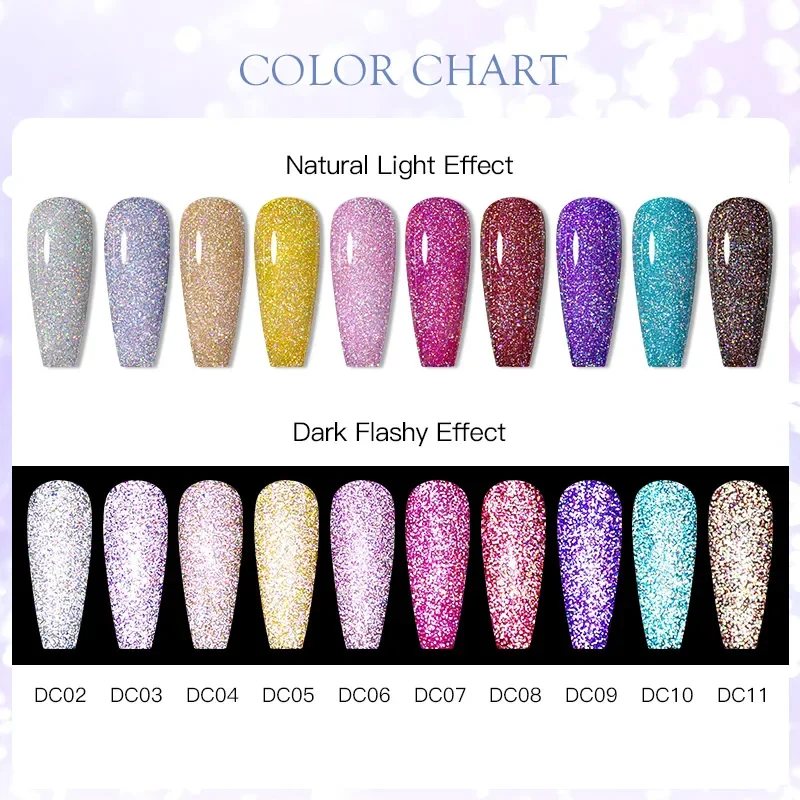 Mtssii 6ml Reflective Glitter Gel Nail Polish - UV LED Nail Gel - Semi Permanent - Base Top Coat