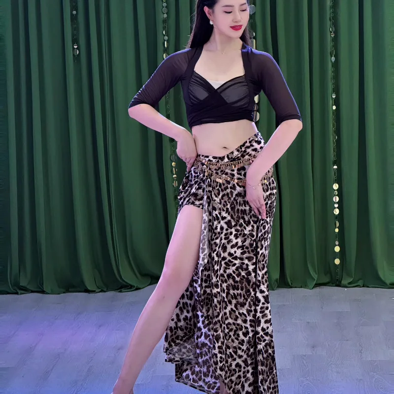 

Customized Mesh Leopard Print Lace Up with Built-in Leggings Belly Dancecostumes Oriental Dance Clothes Performance Clothing