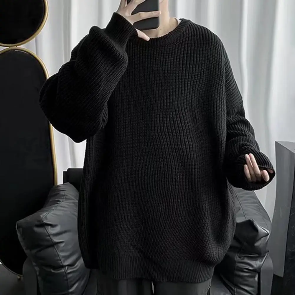 Men Sweater Solid Color O Neck Oversized Knitted Fall Sweater for Daily Wear Men Leisure Spring Sweater Streetwear Pullovers