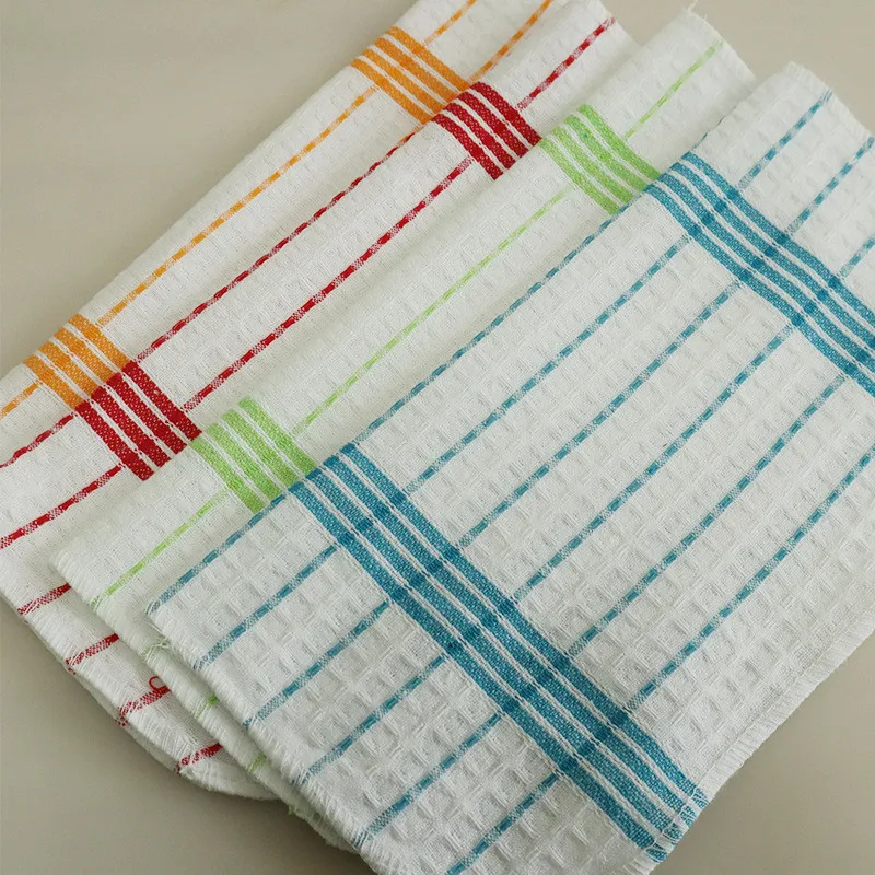 5Pcs/set 30x30cm Square Cotton Waffle Towels Striped Home Kitchen Scouring Pad Dishcloth Cleaning Cloth