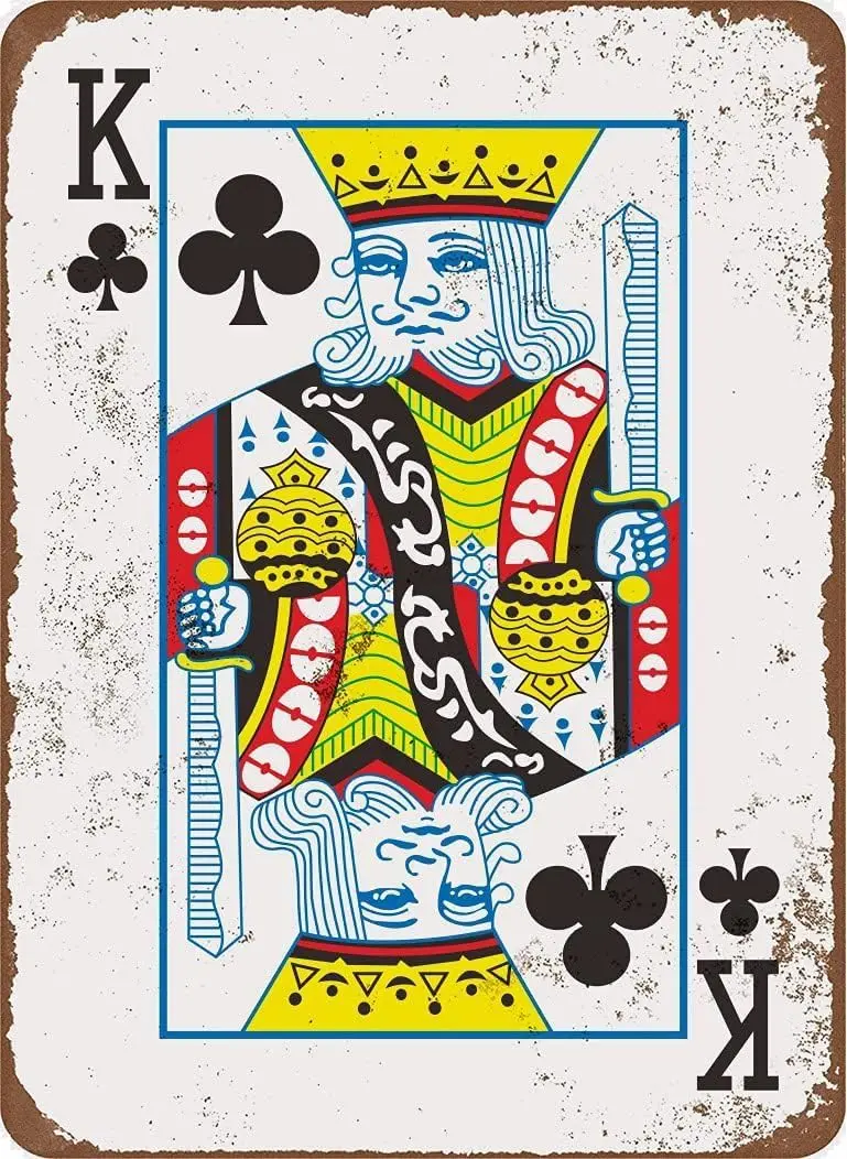 Metal Sign  - King of Clubs Retro Poker Man Cave Vintage Look Aluminum Wall Decoration Bar Cafe Home Decor Plaque War