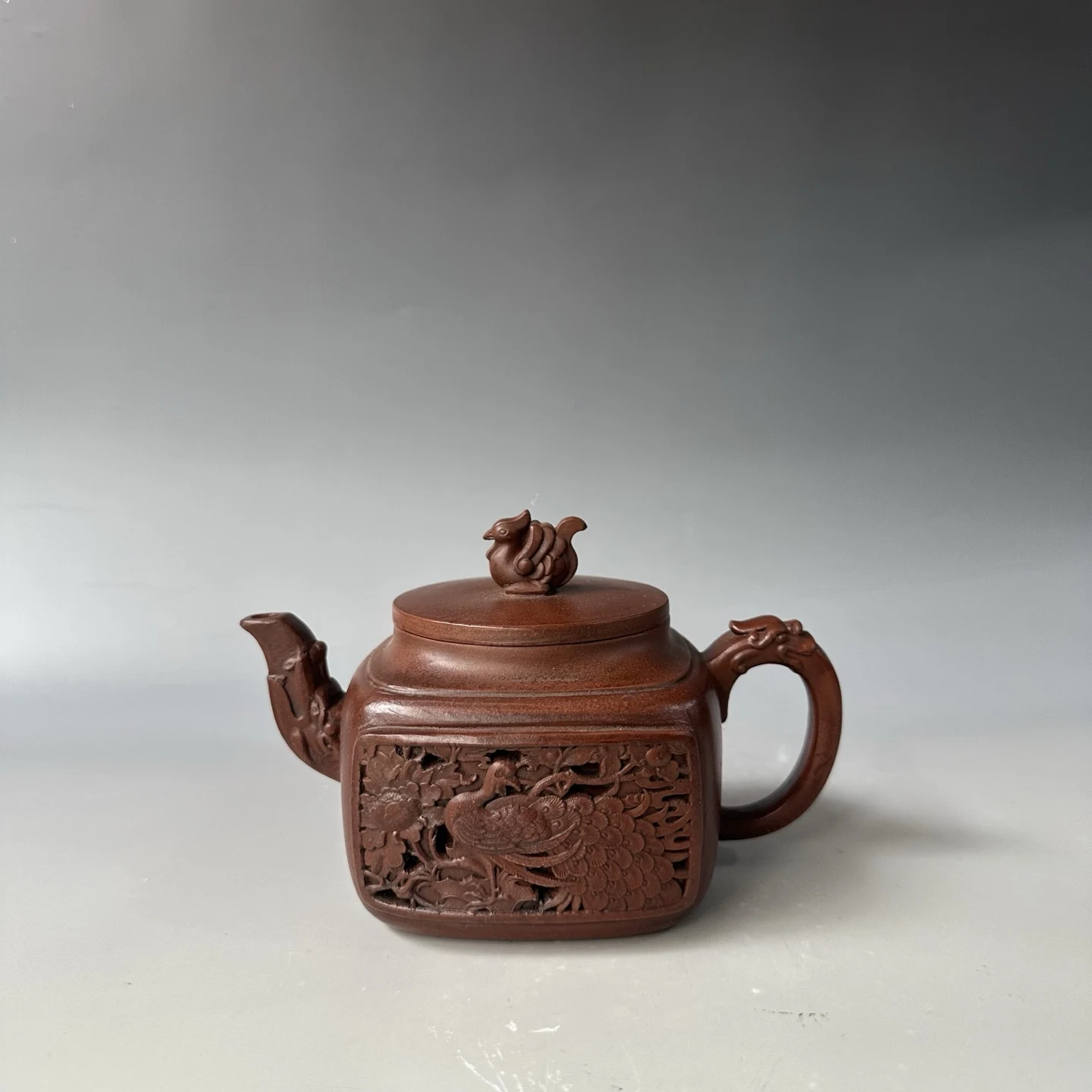 Old Chinese Handicraft Enameled YiXing Zisha (red stoneware) Teapot,bird,#06, with mark, Free shipping