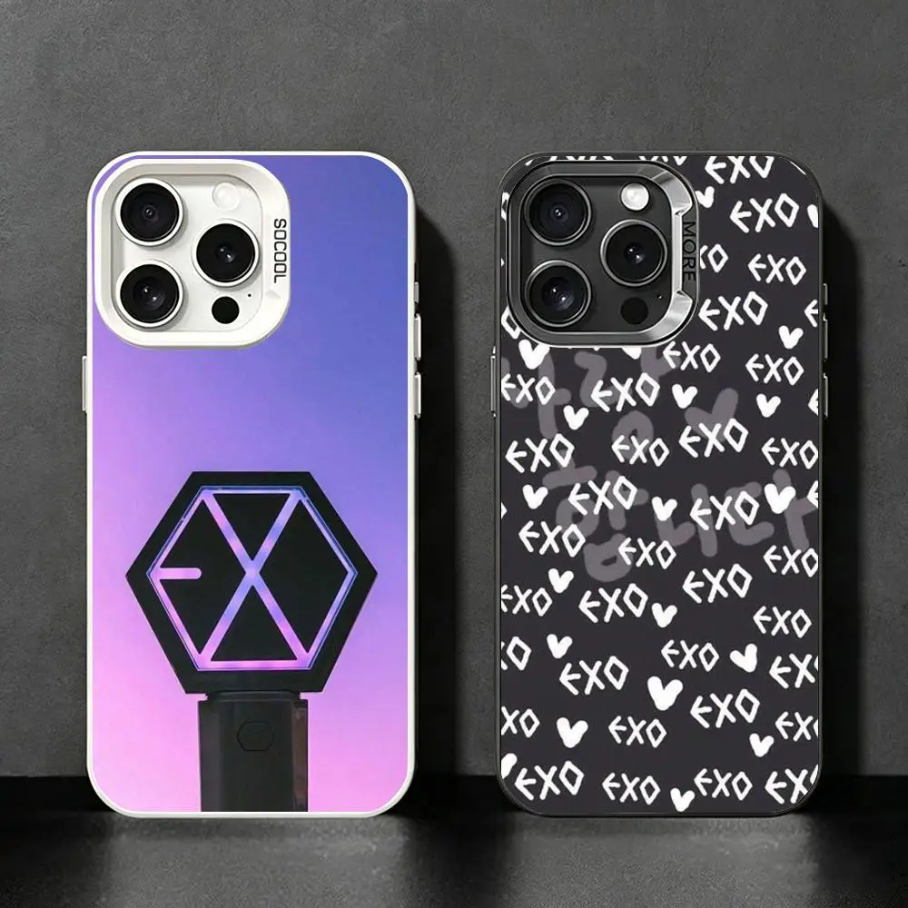 Funda para Teléfono E-EXO K-Kpop para iPhone 17/16/15/14/13/12/11 Pro Max, Funda de TPU Plateada de Lujo, Resistente a Impactos y Arañazos