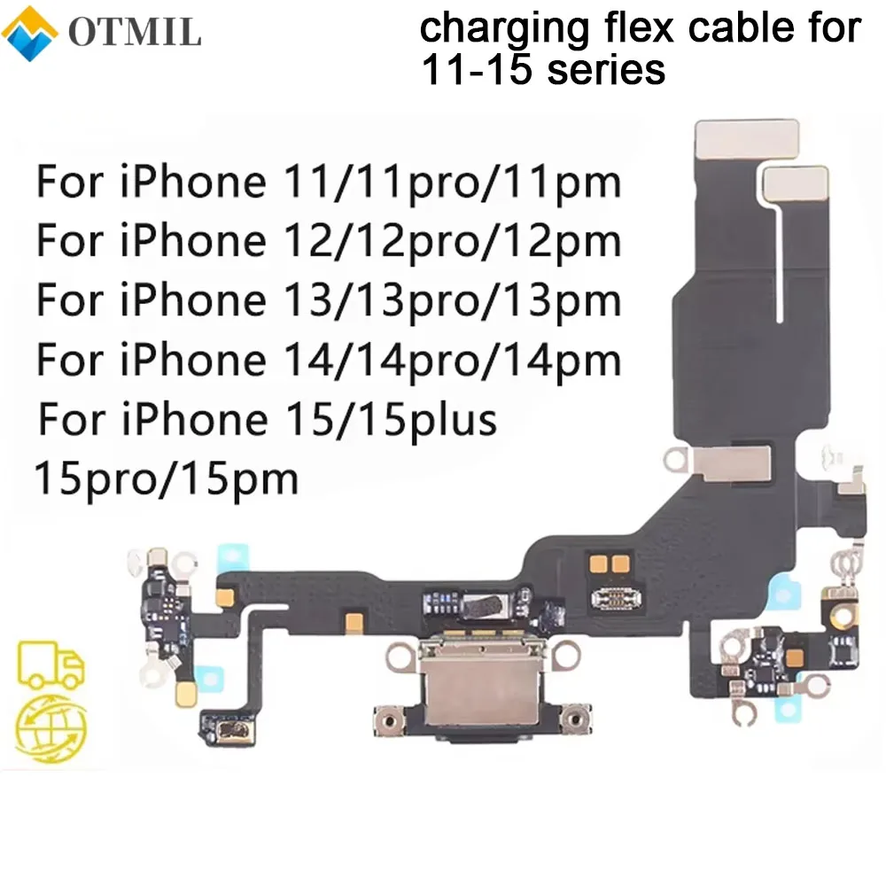 New USB Charging Flex Cable For Iphone 11 12 13 14 15 Pro Pro Max 15 Plus Black White Charger Port Dock Connector Repair Parts