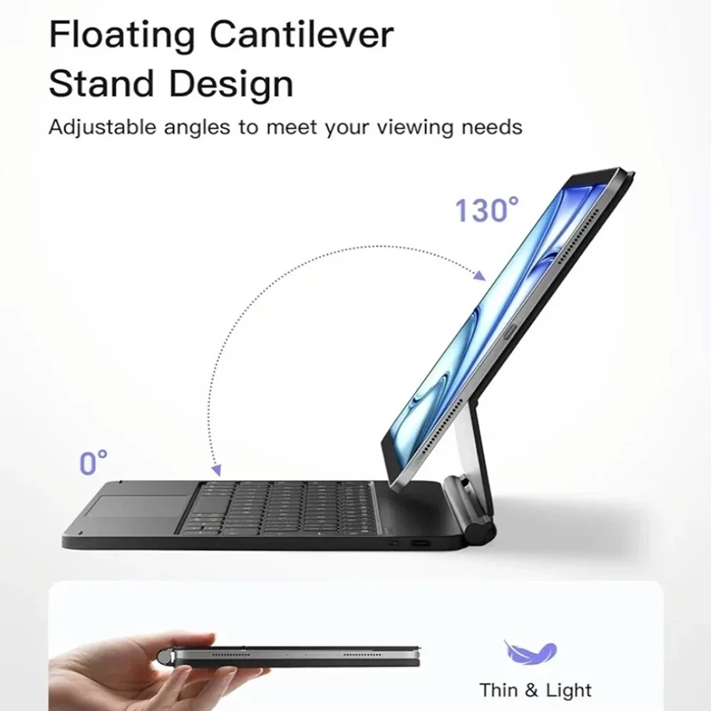 قراءة YYEAH لوحة المفاتيح السحرية لجهاز iPad 10th Gen Case 2025 iPad A16 11th 2025 2024 Air11 13in Pro 12.9in غطاء الكتاب المغناطيسي الذكي