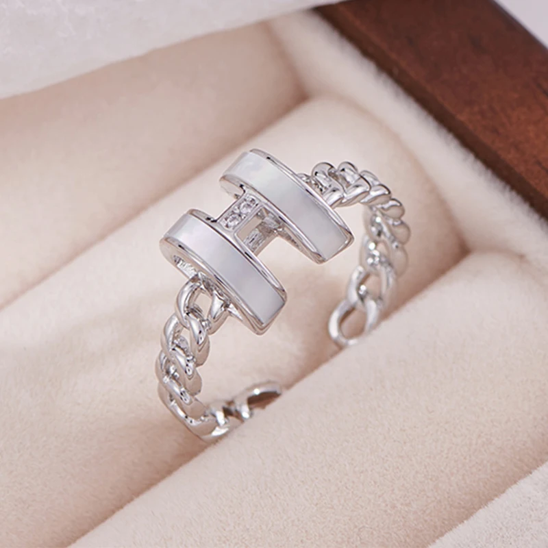 Letter H Drip Oil Process Zirconia Women's Ring - Fashionable and Simple Style - Open Design Copper Non Fading Couple Gift