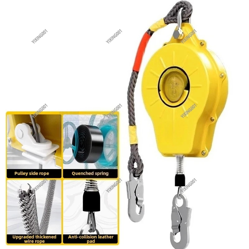 Self-Locking Fall Arrester With 5/10m Steel Wire Rope, Anti-Fall Safety Device For Elevator Maintenance & High Altitude Work