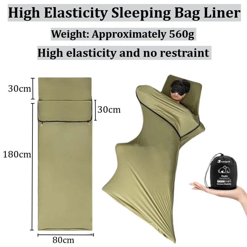

Lightweight Sleeping Bag Liner 560g Polyester Travel Sheet with Zipper Carry Bag, Anti-bacterial, for Camping Hotel Train Trips