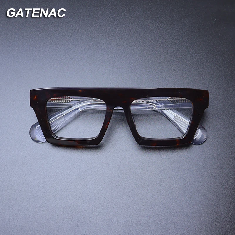 Gatenac Vintage Acetate Glasses Frame Men Square Retro Myopia Prescription Eyeglasses Frame Women Luxury Brand Big Eyewear