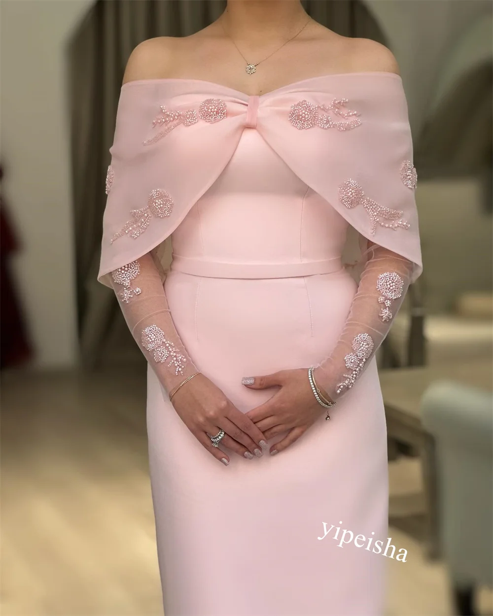 CustomizedJiayigong High Quality  S Beading Graduation A-line Off-the-shoulder Bespoke Occasion Gown Midi Dresses