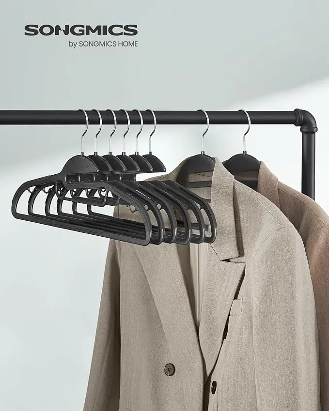 SONGMICS Set of 50 Plastic Hangers, Coat Hangers with U-Shaped Opening, Non-Slip, Space-Saving, 0.5 cm Thick, 41.5 cm Long