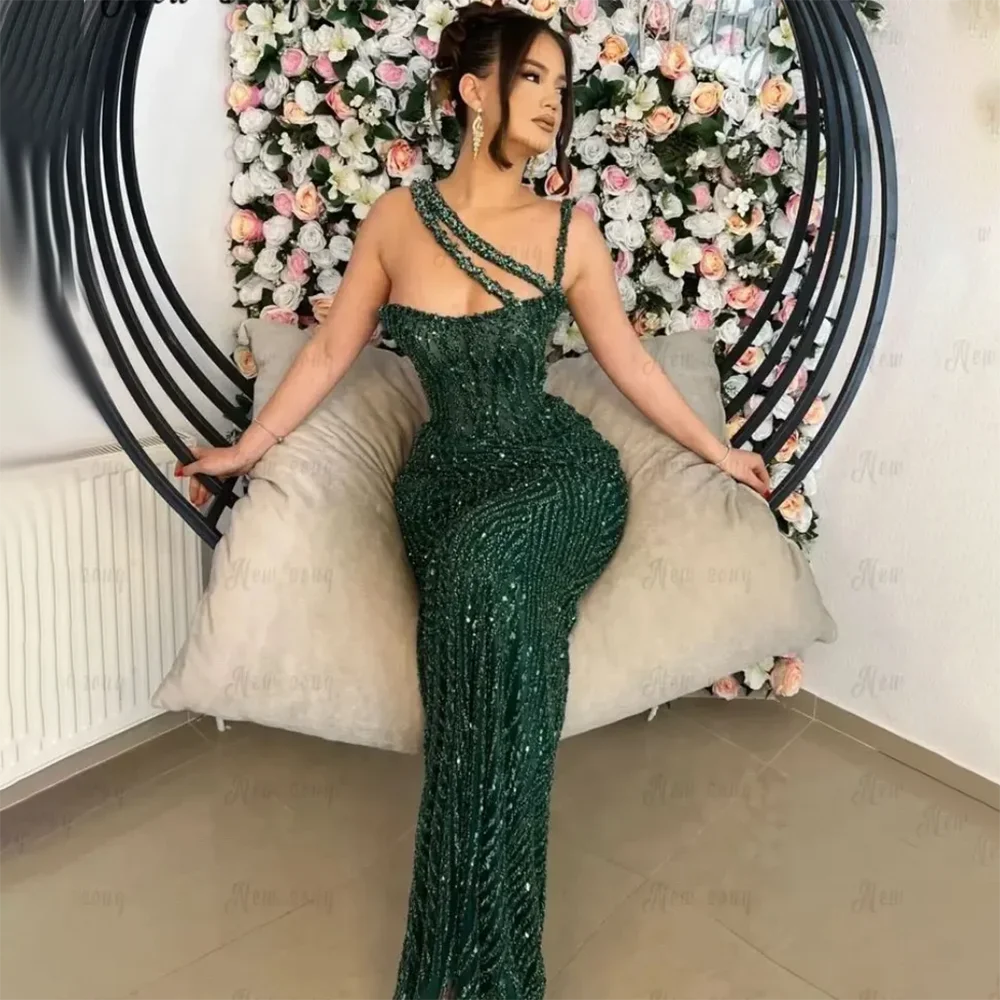 Serene Hill Green One Shoulder Mermaid Elegant Beaded  Red Evening Dress Gown for 's Wedding Party 2025 BLA72340 Customized