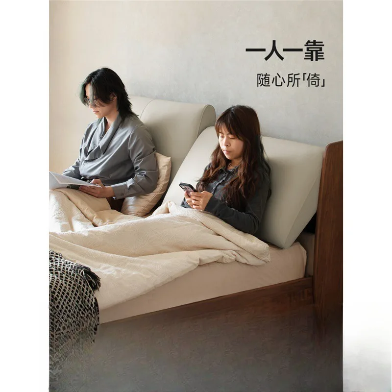 Light luxury solid wood bed, black walnut leather bed, multi-functional adjustable soft bag, double master bed