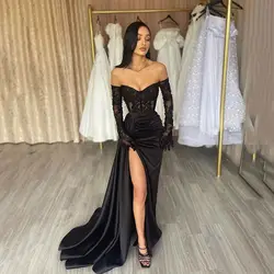 CustomizedBlack Mermaid Evening Dresses 2024 Lace Appliques Sleeveless Formal Party Dress High Split Women Special Prom Gowns