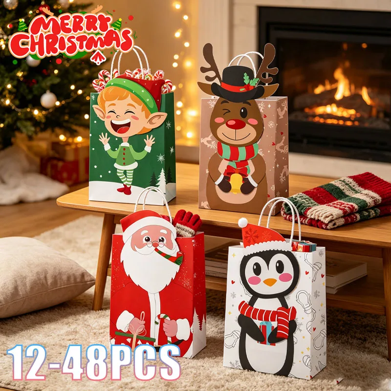 12-48PCS Christmas Party Favor Bags Santa Tree Gift Candy Treat for Kids Adults Holiday Exchange Secret Santa Prize